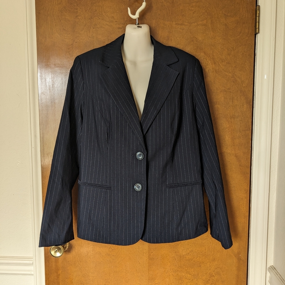 NWT Lane Bryant Navy Blue White Pinstripe Blazer Jacket Coat